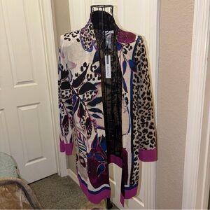 CHICO'S~lightweight~open front~FLORAL & LEOPARD~sweater~CARDIGAN~sz 0=SM